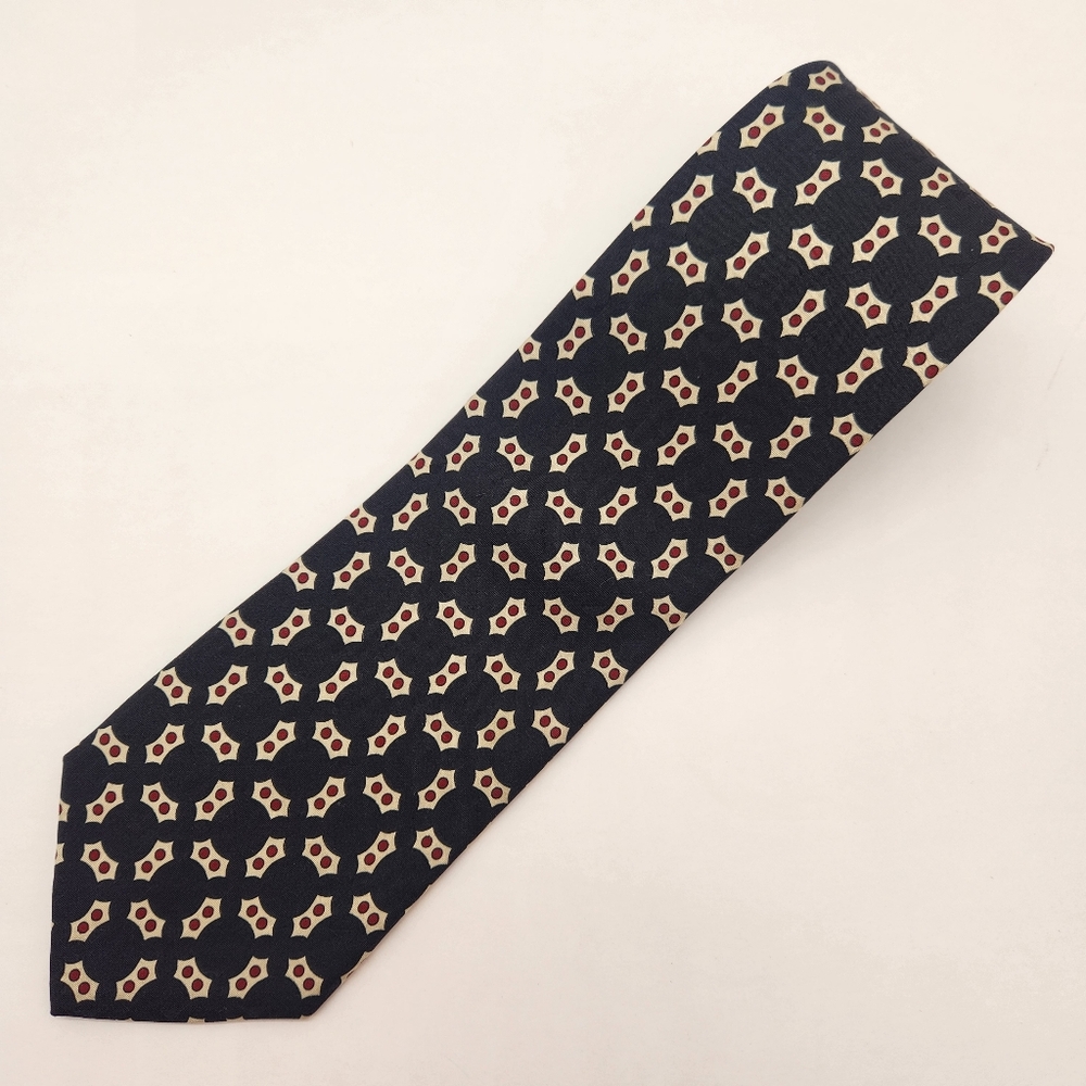Vintage Brooks Brothers OFS necktie navy blue geometric 100% silk handmade USA